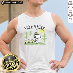 Cute Peanuts Snoopy Take a Hike tank top featuring Snoopy enjoying nature, perfect for outdoor adventures.