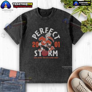 Vintage washed t-shirt featuring the 2001 Miami Football National Champs logo, perfect for fans and collectors.