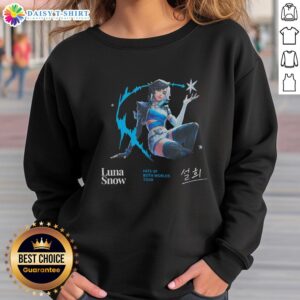 Alt Text: Luna Snow World Tour sweatshirt featuring vibrant graphics of Marvel's top rivals, perfect for fans and collectors.