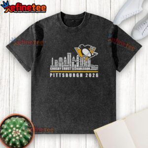 Original NHL Pittsburgh Penguins X Skyline City washed t-shirt featuring team logo and cityscape design, perfect for fans.
