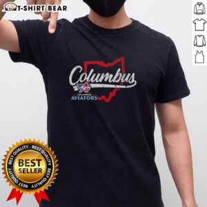 Alt Text: Original Columbus Aviators State Map T-Shirt featuring a stylish design showcasing Ohio's map and aviators theme.