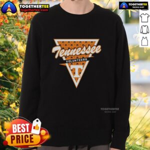 Alt Text: Tennessee Volunteers women's basketball sweatshirt with palm tree pattern inside triangle logo, stylish and vibrant design.