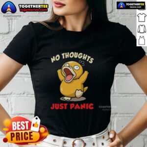 Official No Thoughts Just Panic Ladies Tee featuring a bold graphic design, perfect for casual wear and expressing humor.