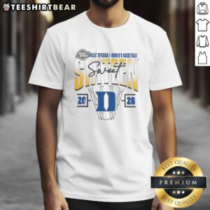 Duke Blue Devils NCAA Division I Women's Basketball Tournament T-shirt featuring team logo and tournament details.