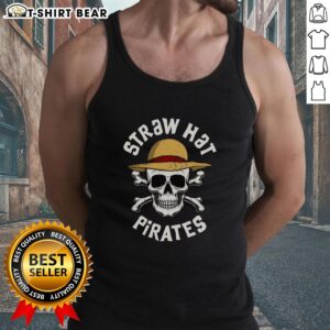 Top Straw Hat Pirate tank top featuring vibrant colors and iconic Jolly Roger design, perfect for anime fans and summer wear.