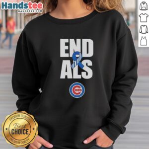 Official Cubs ALS Awareness 2026 logo sweatshirt featuring vibrant team colors and bold design for charity support.