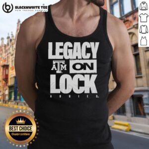 Alt Text: Original Texas A&M Aggies NCAA 2026 Legacy On Lock logo tank top features bold team colors and stylish design.