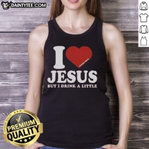 Official I Love Jesus But I Drink A Little Tank Top featuring bold graphic design, perfect for casual wear and expressing faith.