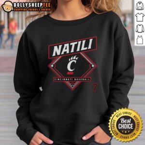 Alt Text: Premium Jack Natili Cincinnati Bearcats baseball sweatshirt in navy blue, featuring team logo and comfortable design.