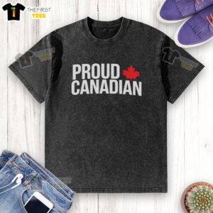 Premium Proud Baseball Canadian Leaf Washed T-Shirt featuring a vibrant leaf design on a comfortable fit.