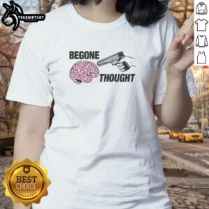 Good Begone Thought Gun Brain Ladies Tee featuring a creative design with a whimsical graphic and playful typography.