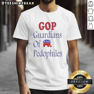 Good Gop Guardians Of Pedophiles Elephant Symbol Critique T-Shirt featuring a bold graphic design and social commentary.