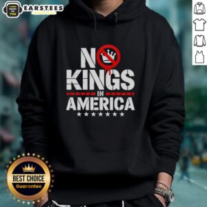 Patriotic hoodie with 'No Kings in America' slogan, showcasing a bold political statement in vibrant colors.