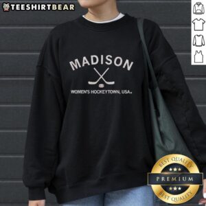 Alt Text: Premium Madison Women's Hockeytown USA Sweatshirt featuring a stylish design, perfect for hockey fans and casual wear.