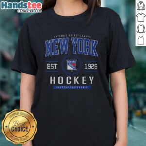 Alt Text: Official New York Rangers Hockey Legacy Crest Ladies Tee featuring team colors and logo, perfect for female fans.