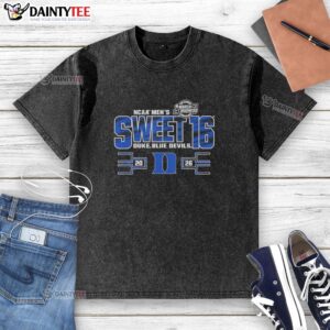 Alt Text: 2026 NCAA Men's Sweet 16 Duke Blue Devils washed t-shirt, perfect for March Madness fans and supporters.