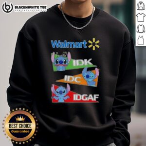 Top Stitch X Walmart 'Idk I Don't Know Idc I Don't Care Idgaf' sweatshirt in stylish black, perfect for casual wear.