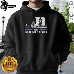 Alt Text: Premium 2026 Duke Blue Devils Basketball hoodie featuring city skyline design and all player names.