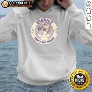 Adorable unicorn hoodie for horses featuring a cute stable design, perfect for horse lovers and cozy wear.