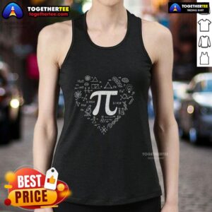 Pretty Pi 3.14 math science lover heart tank top design featuring a playful pi symbol and heart graphics.