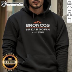 Alt Text: Hot Denver Broncos Breakdown by Chat Sports hoodie featuring vibrant team colors and logo in a stylish design.