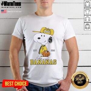 Good Peanuts Snoopy X Savannah Bananas Est 2016 T-Shirt featuring a playful Snoopy design and vibrant colors.