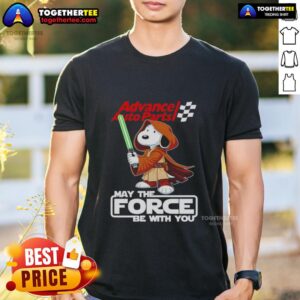 Nice Snoopy Advance Auto Parts T-Shirt featuring 'May The Force Be With You' design, perfect for fans and auto enthusiasts.