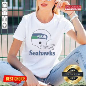 Alt Text: Awesome Seattle Seahawks football logo displayed on a big helmet design for ladies' tee shirt.