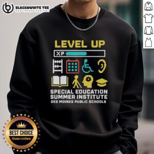 Des Moines Public Schools sweatshirt from the Good Level Up Special Education Summer Institute, featuring vibrant design.