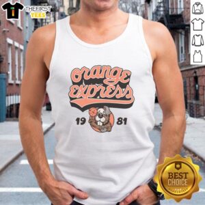Vintage 1981 OSU Basketball tank top in vibrant orange, featuring 'Top Orange Express' graphic, perfect for sports fans.