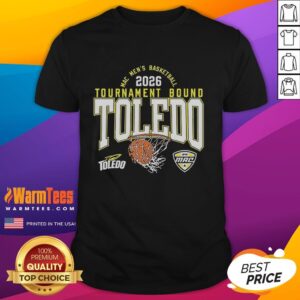 Alt Text: Premium Toledo Rockets Men's Basketball MAC 2026 Tournament Bound T-Shirt featuring team colors and logo design.