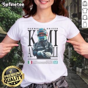 Alt Text: Awesome Kimi Antonelli F1 Racing ladies tee featuring a stylish design for motorsport enthusiasts.