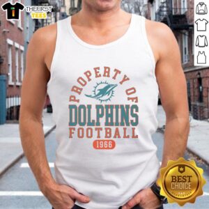 Premium Miami Dolphins football property 1966 tank top featuring vibrant team colors and vintage logo design.