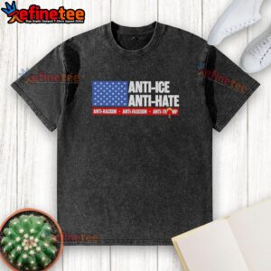 Original Anti-Ice Anti-Hate Anti-Racism T-Shirt featuring a US flag design, perfect for activism and expressing values.
