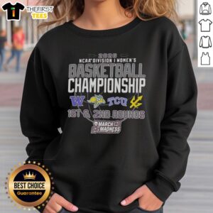 Premium NCAA Division I Women's Basketball Championship 2026 sweatshirt featuring teams: Washington, South Dakota, TCU, UC San Diego.