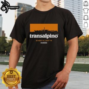 Premium Transalpino Dundee City Skyline T-Shirt featuring a stylish design of Dundee's iconic skyline silhouette.
