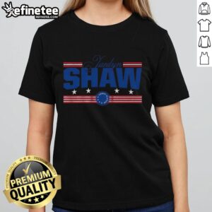 Alt Text: Nice Jaedyn Shaw Stars and Stripes Ladies Tee featuring a stylish patriotic design perfect for casual wear.