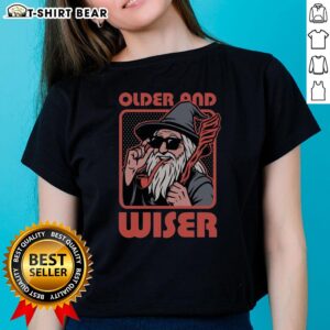 Colorful pop art of a wise old wizard on a ladies' tee, showcasing magical charm and playful design. Perfect for wizard fans!