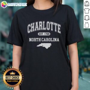 Pretty Charlotte North Carolina Est. 1768 Varsity Ladies Tee in vibrant colors, perfect for showcasing local pride.