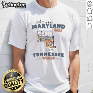 Maryland girl in a Tennessee world t-shirt featuring a state map outline, perfect for proud Maryland residents.