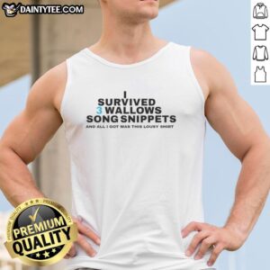 Alt Text: Good I Survived 3 Wallows Song Snippets tank top featuring a stylish design and vibrant colors for music lovers.