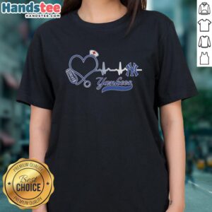 Nice New York Yankees nurse lover heartbeat baseball ladies tee showcasing a stylish design for baseball fans.