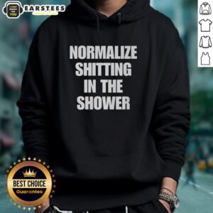 Funny 'Normalize Shitting In The Shower' hoodie design featuring playful graphics and bold text for humor lovers.