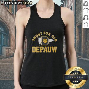 Vintage DePauw tank top featuring a bold 'Top Shout' design, perfect for casual wear and showcasing school spirit.