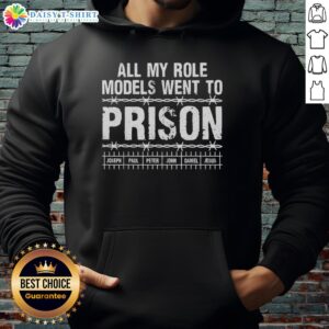 Cozy hoodie featuring 'Nice, All My Role Models Went to Prison' design at a Christian church event, perfect for casual wear.
