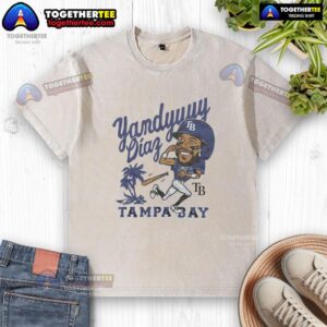 Yandy Diaz wearing a washed Tampa Bay Rays t-shirt, showcasing team spirit and casual style at the game.