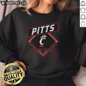 Alt Text: Nice Derrick Pitts Cincinnati Bearcats baseball sweatshirt featuring team colors and logo, perfect for fans.