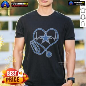 Awesome Nurse Heartbeat T-Shirt featuring Dallas Cowboys Logo, perfect for nurse fans and football enthusiasts.