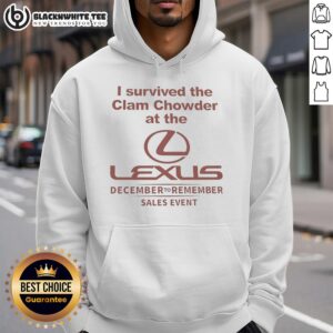 Alt Text: Awesome I Survived the Clam Chowder at the Lexus Hoodie - Stylish hoodie featuring fun chowder-themed graphic design.
