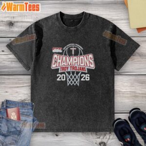 Awesome Troy Trojans 2026 Sun Belt Men's Basketball Tournament Champions washed t-shirt, showing team pride and victory.